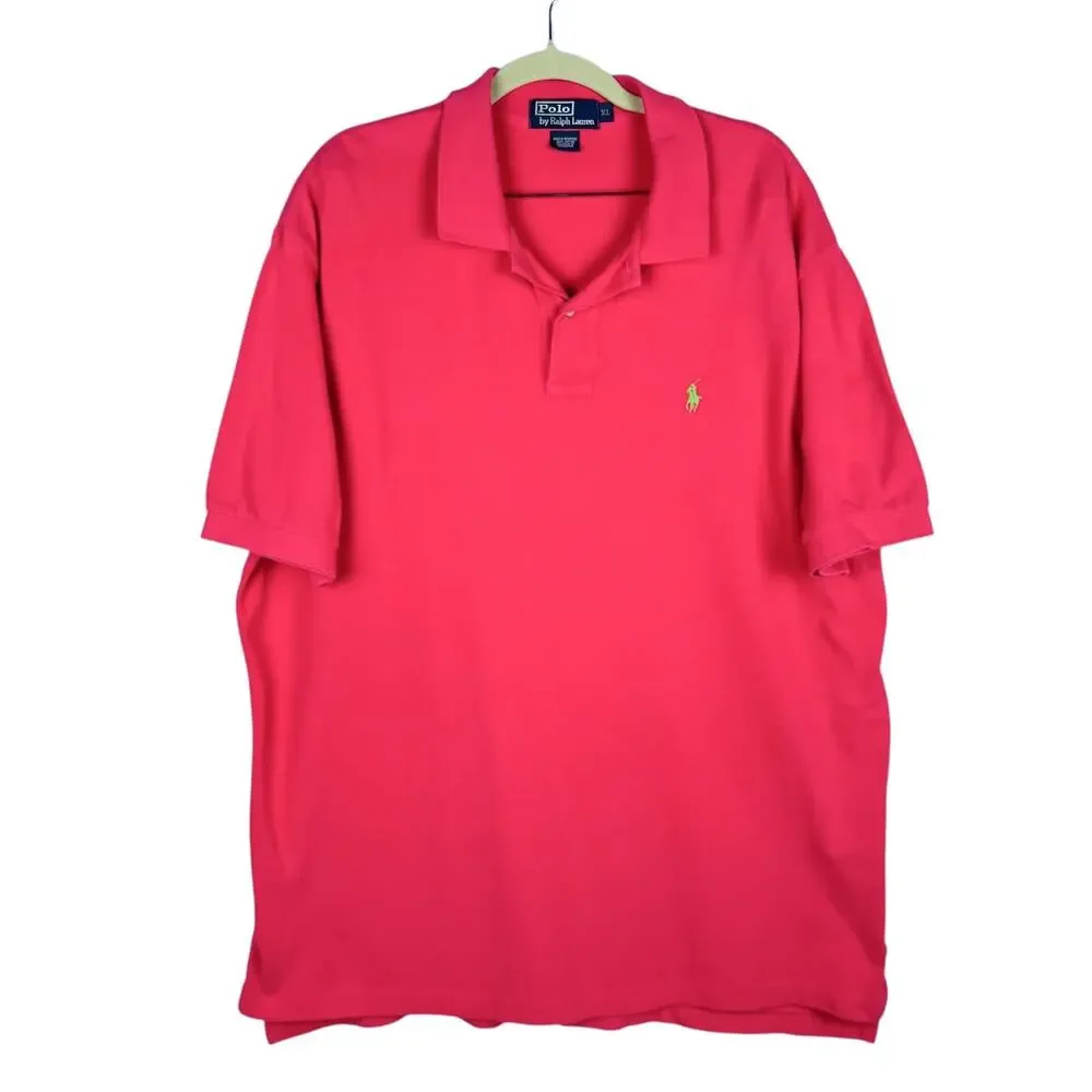 Polo Ralph Lauren Pink Cotton Classic Fit Collared Short Sleeve Top XL Vintage